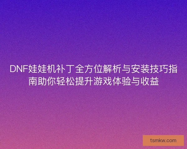 DNF娃娃机补丁全方位解析与安装技巧指南助你轻松提升游戏体验与收益